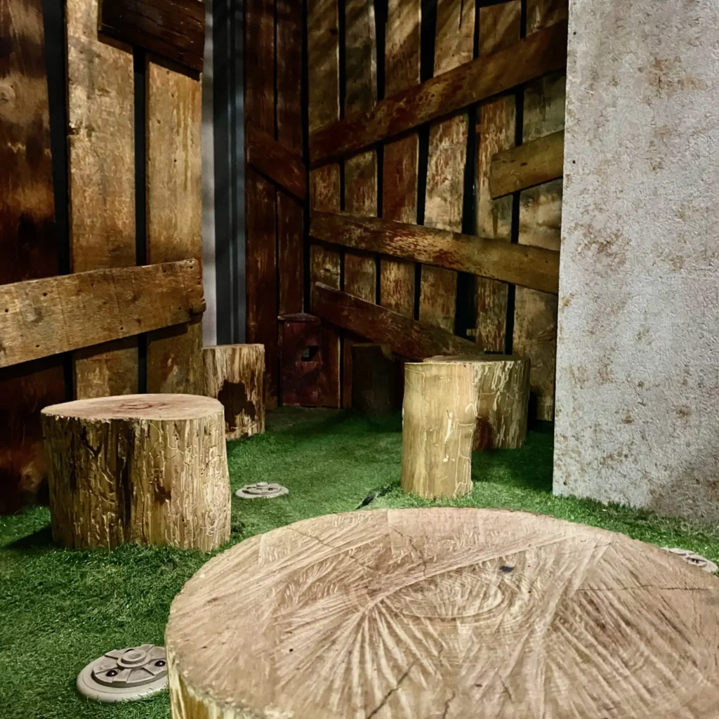 Tree stumps on green grass