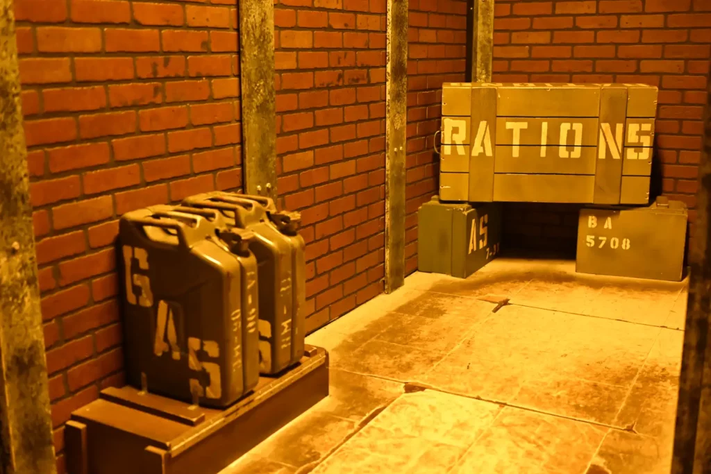 Box of rations and tanks of gas